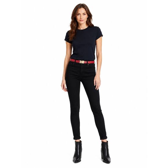 DOLCE & GABBANA Red Pebbled Leather Logo Plate Gold Thin Belt OS NWT main image 5